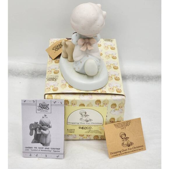 Precious Moments Figurine Dropping Over For Christmas Pie Dog E-2375 Box Tags - Picture 4 of 9